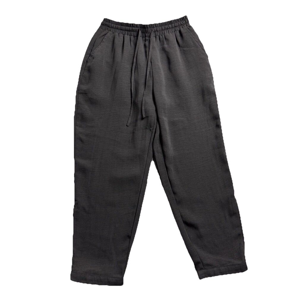 Halara Womens S High Waist Drawstring Tapered Crop Casual Pants Black Button Hem